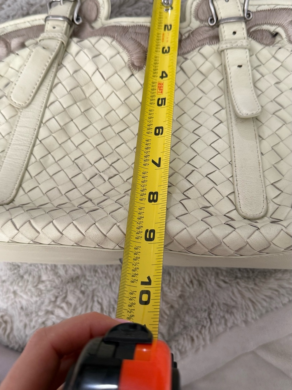 Bottega Veneta Cream Woven Leather Tote with Decorative Trim - Picture 12 of 15